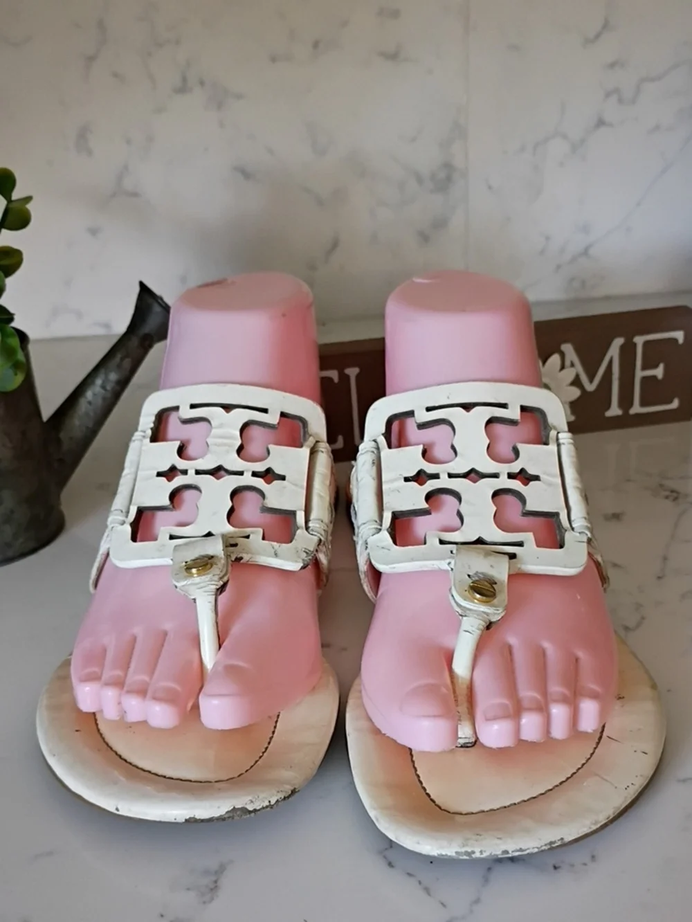 Tory Burch White Cutout Strap  Footform Sandals